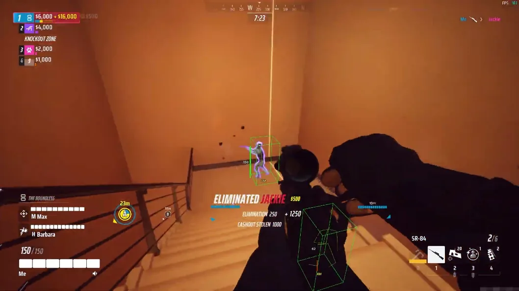 The Finals Cheats wallhack ESP on stairs during a cashout steal